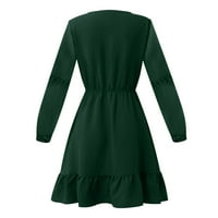 Gotyoou ženski dugi rukav V izrez šifon haljina tunika ruffle hem visoka struka zelena xl