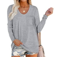 Ženska modna casual okruglica s dugim rukavima dugim rukavima džepni vrhovi plus veličine bluze majica