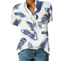 Ženska majica kratkih rukava na vrhu vrhova ljetnih cvjetnih ženskih poslovnih majica Plavi XL