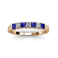 Blue Sapphire i dijamantski kamen vjenčani opseg 1. CT TW u 14K ružičastog zlata.Size 8.0