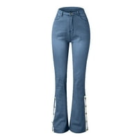 FVWitlyh pantalone za žene plus veličine na hlača Jeans High Hole pantalone struk Slim Micro dugme trake
