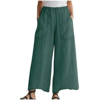 Ecqkame Ženske povremene pamučne posteljine vrećice za čišćenje Ženske ženske gumene boje elastične struk pamučne i posteljine velike džepove casual pantalone zelene s