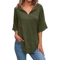 Košulje za žene Ljeto u boji V košulje od vrata s kratkim rukavima pamučna posteljina majica bluza labavi