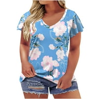 LHKED prevelike majice za žene na čišćenju Žene plus veličina Bluze Ruffles Ispis kratkih rukava Summer