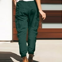 Ženske vučne hlače Čvrste elasične hlače s visokim strukom s više džepova plus size labave hlače