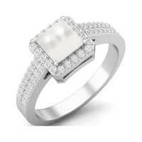 Kvadratni oblik Pearl Gemstone Halo Accent Sterling Srebrni ženski prsten za vjenčanje