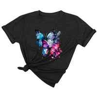 Hanas vrhovi ženske ljetne majice, casual okruglim vratom majice kratkih rukava, modni leptiri ispisani