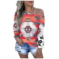 Žene s dugim rukavima skew-vrat Leopard pulover labava bluza s majicom HOT6SL44866171
