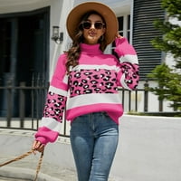 Ženski dukseri dukserice Žene Turtleneck Colorblock Leopard pleteni džemper Duks duge leopard Duks tanko pulover