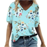 Košulje za žene Ljetni cvjetni print plus veličina vrha kratkih rukava V izrez Spring Bluze Loose vrhovi