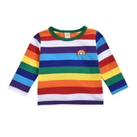 Dječji djeci Dječji dječaci Djevojke Dugi rukav Rainbow Stripe Tiskanje Majica Chmora