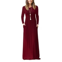 Boho haljine za žene plus veličine Ležerne prilike dugih rukava sa džepovima Čvrsta povlačenja O vrat