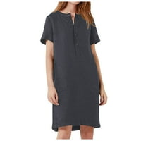 Ljetne haljine za žene okrugli izrez Čvrsti a-linijski duljina koljena Leisure Haljina kratkih rukava Sivi XL
