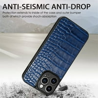 Samimore za iPhone Pro 6.1 Slim Crocodile Ispis za zaštitu sočiva, PU kožni magnetni poklopac sa magsafe bežičnim punjenjem, nepropusna zaštitna ljuska, plava