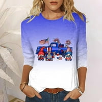 4. jula vrhovi za žene okrugla vrat majica modni casual šivetni kontrastni boja bluza u boji na vrhu Amerike Dan nezavisnosti
