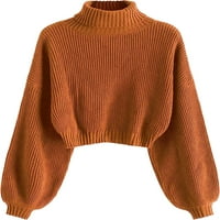 Ženska obrezana turtleneck džemper trake za lampioni rebrasti pleteni pleteni džemper