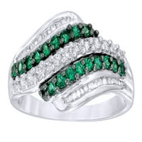 Zeleni i bijeli prirodni dijamantni valni prsten u bijelom zlatu od 10k