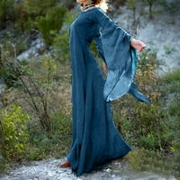 Apepal žene jeseni zimske gotičke retro pune dugih rukava haljina maxi haljina plava 2xl