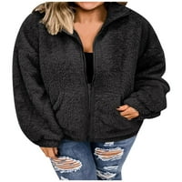 Zračni ženski runo Zip kaputi dugih rukava zimska topla jakna s džepovima