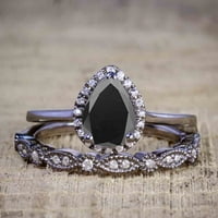 1. Carat Teardrop laboratorija stvorila Crni dijamantni zaručni prsten sa Art Deco Band u Gotic 10k