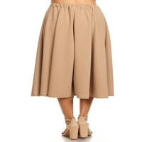 Ženska solidna print casual cofy elastična a-linijska koljena midi suknja napravljena u SAD-u