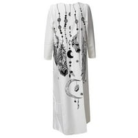 Haljine za žene s dugim rukavima cvjetna srednja dužina s džepom sunčevom haljinom V-izrez bijeli l