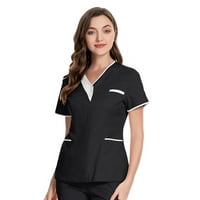 Ženska dva odjeća casual s kratkim rukavima V izrez Nursed Work Thers Top sa džepom set bluza u boji