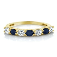 Gem Stone King 18K žuti pozlaćeni srebrni okrugli bijeli Topaz plavi safirni godišnjički prsten za žene