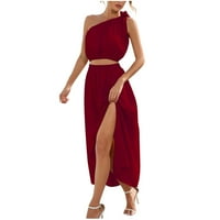 Ljetne haljine za prodaju za žene za žene bez rukava od pune boje jedno rame Off Slash Midi Split Fit