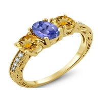 Gem Stone King 1. CT ovalni plavi tanzanitetski žuti citrinski 18K žuti pozlaćeni srebrni prsten