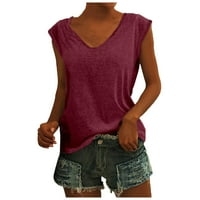 Ženske majice bez rukava Basic Ljetni vrhovi labavi bluza sa čvrstom bojom Vino XXL