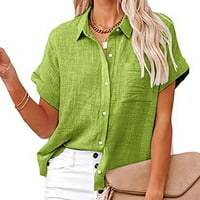 Plus veličine za žene Ljeto pamučno posteljina kratkih rukava s majicama s kratkim rukavima Bluze za