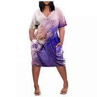 Žene Ležerne prilike plus Veličina V izrez kratki rukav koljena štampana linijska ljuljačka Midi haljina