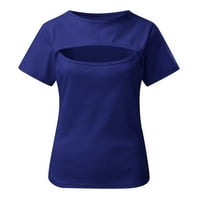 Dame kratki rukav Okrugli izrez Top solid u boji pulover šuplje od Slim Casual majica suho fit majice plavi xl