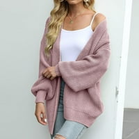 WHLBF Džemper za ženske ružičaste kardigante otvorena prednja lagana pletena modna ženska ležerna dugačak