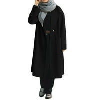 Žene casual vintage čvrsti dugi rukav debeli kaputi dugački kaput crni l