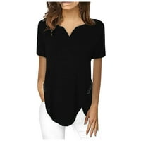 Penkaiy ženska modna casual majica kratki rukav V-izrez dukseri s bluzama majčin dan Day Days XL Black