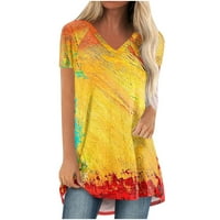 Hanas Womens T majice Ljeto Ležerne prilike za tisak V izrez kratkih rukava Majice Žene vrhovi majice