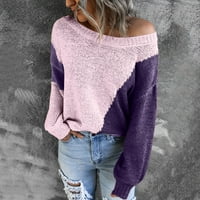 Wotryit ženski patchwork okrugli vrat pleteni džemper dugih rukava bluza vrhovi ženskih džempera