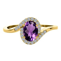 Mauli dragulji za angažman za žene 1. Carat ovalni oblik AMETHYST & Okrugli bijeli dijamant dragulj prsten za prsten za zube 14K žuto zlato
