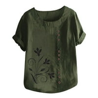 Ljetne košulje za žene Pamučne posteljine za žene Ležerne prilike modni kratki rukav Tunički bluza Okrugli