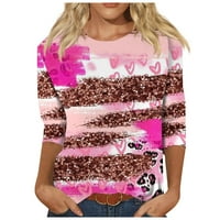 Ženska moda casual Sedmo rukav tiskali majicu O-izrez TOW na prodaju vruće ružičasta