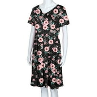 Ljetne haljine za žene slatka plaža boho kratki rukav cvjetni cvjetni dukvi haljina džepna majica visoki