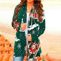Božićni ženski otvoreni prednji kardigan dugih rukava modna jakna pada labav fit boja blok kardigan