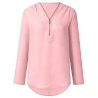 Ausyst ženske vrhove Ljetne komorice Zip Casual Tunic V-izrez Bluze za bluzu za bluzu za majicu