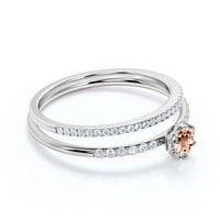 Sjajni minimalistički 1. Carat Classic Round Cut morgatit i dijamantski moissanite pristupačni zaručnički prsten, vjenčani prsten u 10K čvrsti bijelo zlato, minimalna ženska ideja poklona, ​​mladenci, odgovarajući bend
