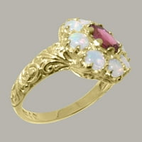 Britanci izrađeni čvrstim zlatnim prstenom od 10k sa prirodnim ružičastim turmalinskim prstenom i Opal ženskim zaručnikom - Opcije veličine - Veličina 9,75