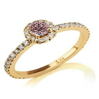 1. CARAT Okrugli rezani morgatit i dijamantski halo zaručni prsten u 10k žutom zlatu