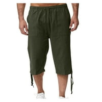 Elneeya muške labave pamučne i posteljine plaže na plaži Casual Sportske hlače od pune boje Sedam bodova Pamučne i posteljine kratke hlače zeleno xxxl