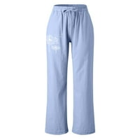 Wozhidaoke hlače za žene cvjetne tiskanje pamučne lanene posteljine elastične struke duge hlače za noge